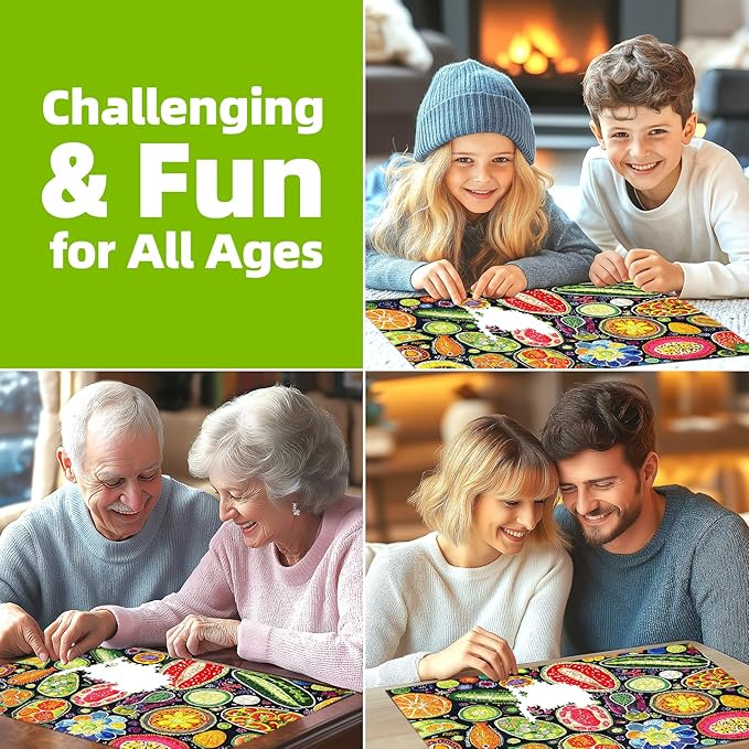 Colorful Fruits and Vegetables Jigsaw Puzzles 500 Pieces for Adults - Vibrant Whimsical Food Collage Art Puzzle with with Letters on Back 500 Piece Challenging Puzzle for Seniors(23''X15'')