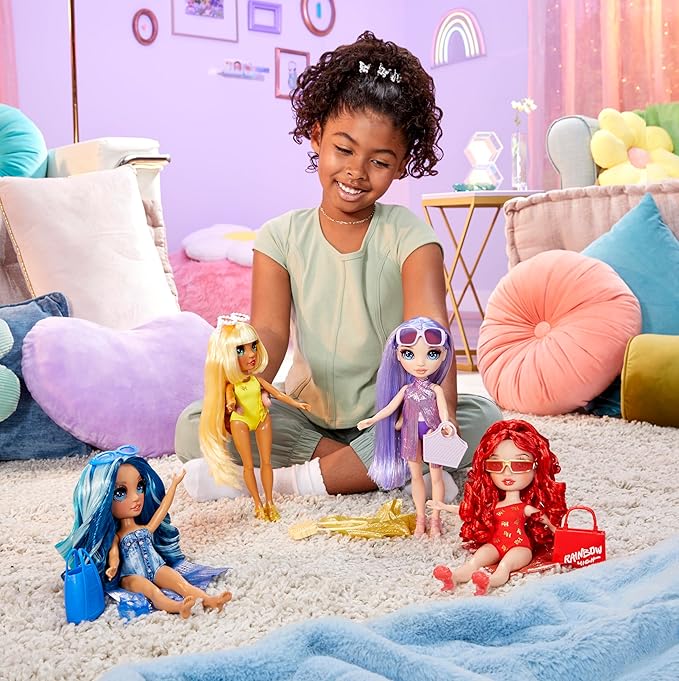 Rainbow High Swim & Style Skyler, Blue 11" Fashion Doll with Shimmery Wrap to Style 10+ Ways, Removable Swimsuit, Sandals, Fun Play Accessories, Great Toy Gift for Girls Kids Ages 4-12 Years
