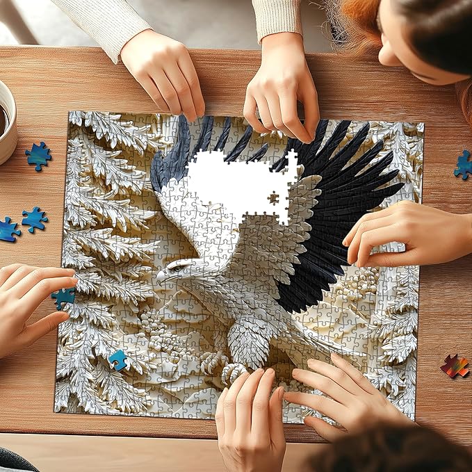 500 Piece Jigsaw Puzzle for Adults, Carved Eagle Design with White Forest Scene, 500 Pieces Eagle Puzzles Perfect for Family Games, Relaxing Entertainment & Home Decor