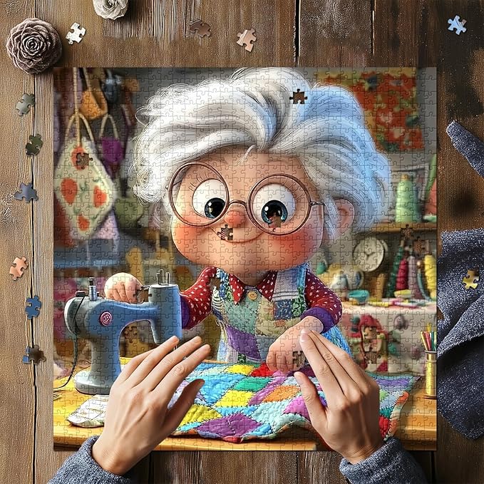 Sewing Machines 1000 Piece Puzzle for Adults, PICKFORU Sew It with Love Jigsaw Puzzle, Challenging Colorful Grandma Quilt Patchwork Theme as Home Decor