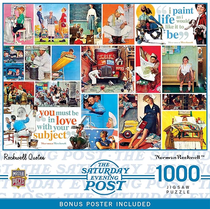 Masterpieces 1000 Piece Jigsaw Puzzle for Adults - Rockwell Quotes Art - 19.25"x26.75" - Eco-Friendly, Matte Finish, Bonus Poster