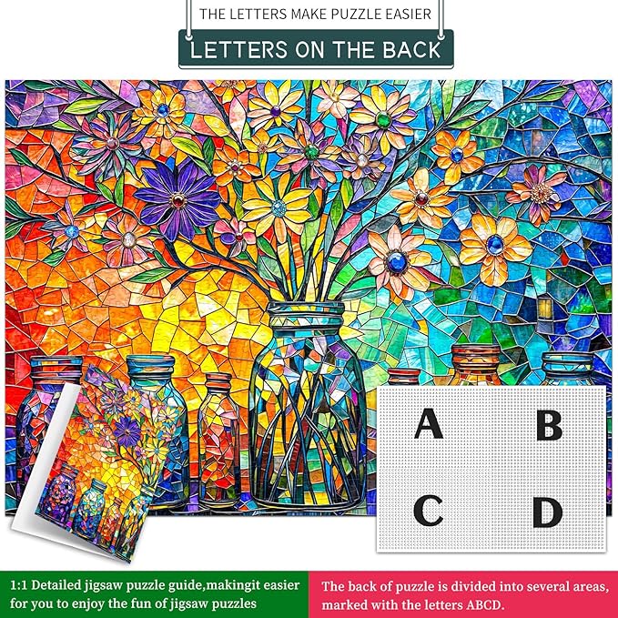 Stained Glass Puzzles Flower of Life Puzzles for Adults 1000 Piece, Jigsaw Puzzles for Adults, Adult Challenging Game Toys, Impossible Puzzle, Family Decoration Puzzle