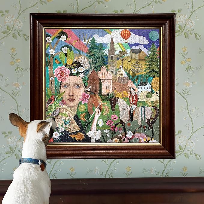 eeBoo Piece & Love: Artist & Daughter - 1000 Piece Puzzle - Adult Square Jigsaw, 23x23, Includes Image Reference Insert, Glossy Pieces