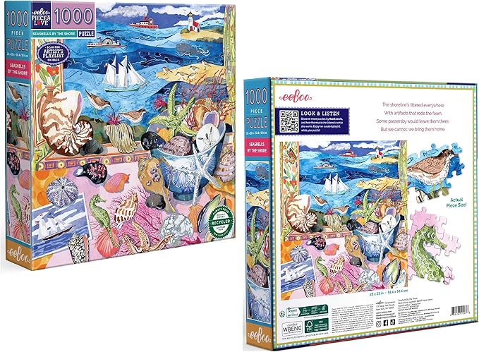 eeBoo 1000 Piece Puzzle - Seashells by The Shore Jigsaw Puzzle for Adults, Square 23" x 23" Made with Recycled Board & Vegetable-Based Ink