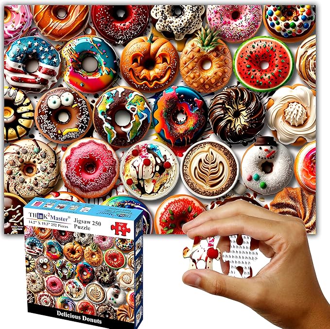 Think2Master Donuts 250 Pieces Jigsaw Puzzle. Perfect White Elephant Gag Gift. Fun Puzzle for Families. Great Gift for Adults and Teens. Size: 14.2” X 19.3”