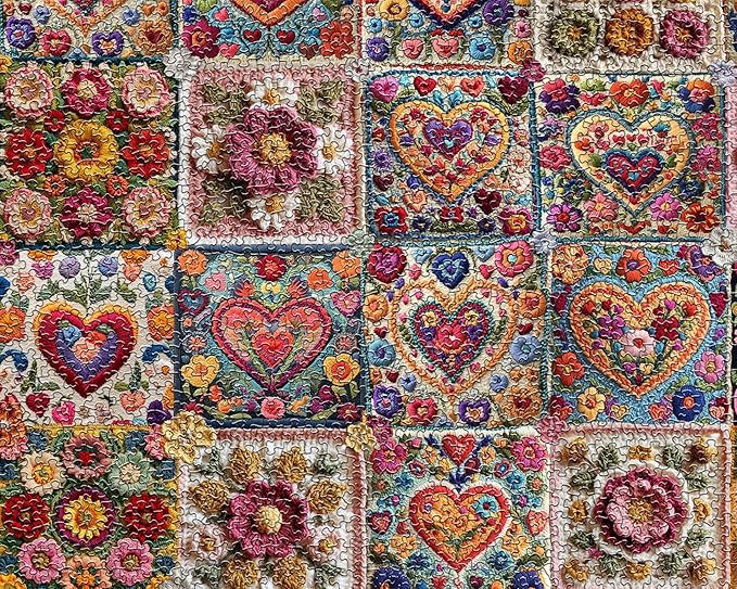 Springbok Crochet Hearts 1000 Piece Jigsaw Puzzle for Adults - Poster Now Included - Unique Cut Pieces - Made in USA