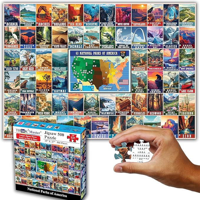 Think2Master Colorful Vintage USA National Parks 500 Pieces Very Large Pieces Jigsaw Puzzle for 13+, Adults & seiors. Great Gift for People Interested in Traveling. Size: 26.8” X 18.9”