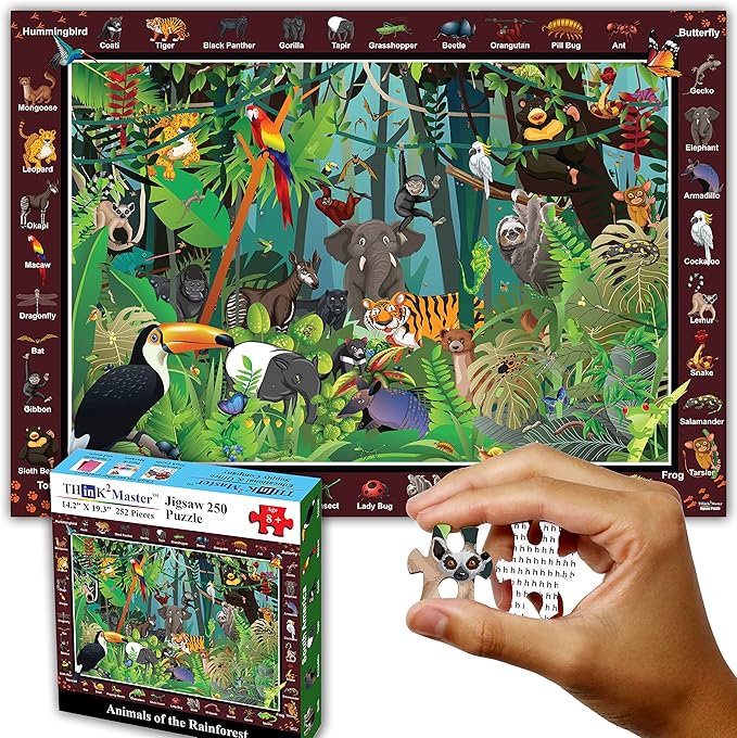 Think2Master Rainforest Jungle Animal 250 Pieces Jigsaw Puzzle for Adults & Seniors. Great Gift with Larger Pieces 14.2” X 19.3”