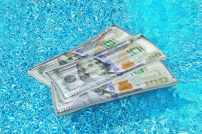 SWIMLINE Inflatable Swimming Pool Float Lounger Raft Mattress, Fun Mat, Ben Franklin Cool Cash, Grey