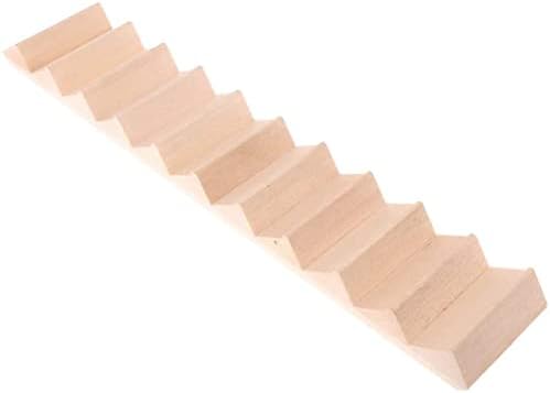 Miniature Stairs 1:12 Scale Dollhouse Furniture Wooden Handrail DIY Unpainted Staircase Dollhouse Accessories Pre-Assembled Steps Model (No-Handrail)