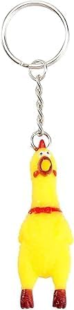 1Pc Rubber Shrilling Mini Squeeze Screaming Chicken Keychain,Gags and Practical Joke Pendant Keychain Prank Car Key Chain Novelty for Bags Keys Phones Keyrings,Keychains for Men,Yellow