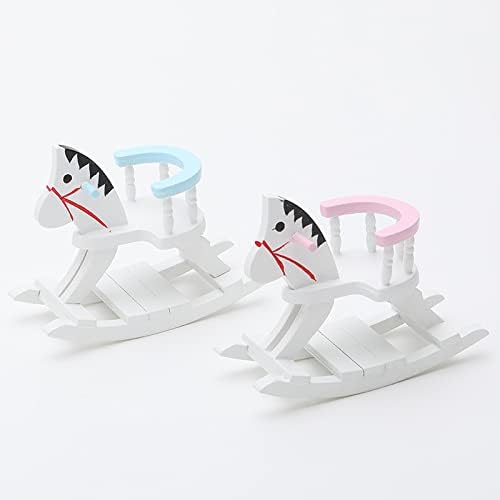 Dollhouse Miniature Rocking Horse Chair 1:12 Scale Wooden Accessories Cute Cockhorse Dollhouse Furniture Decoration Model Baby Room (Pink)