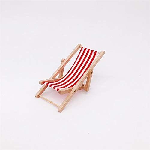 Dollhouse Decoration, Mini Wooden Folding Beach Sunbath Chair Longue Deck Chair Craft Dollhouse Accessories