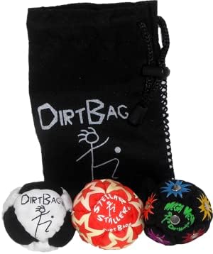 DIRTBAG All Star Footbag 3 Pack with Pouch, 100% Handmade, Premium Quality, Bright Vivid Colors, Signature Carry Bag