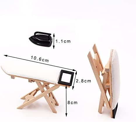 Dollhouse Furniture 1:12 Scale Miniatures Accessories Ironing Board Set Wooden Furniture Model Miniature Room Artificial House Decor Life Scene Ornament (White)