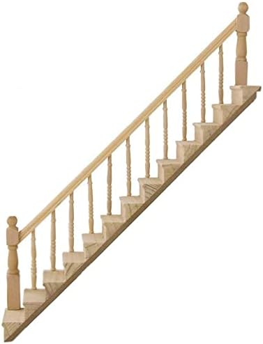 Miniature Stairs 1:12 Scale Dollhouse Furniture Wooden Handrail DIY Unpainted Staircase Dollhouse Accessories Pre-Assembled Steps Model (Right-Handrail)