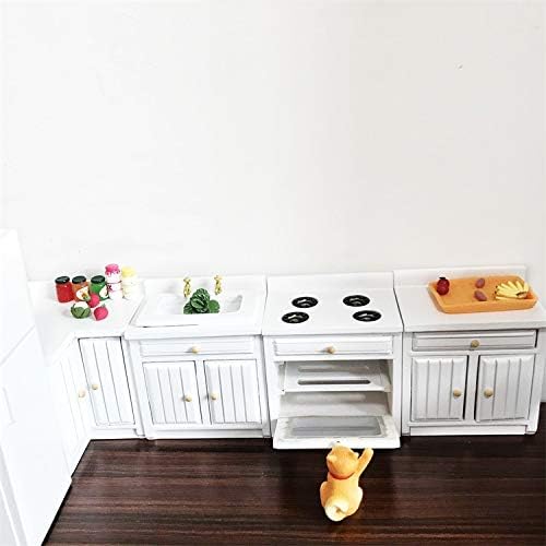 Dollhouse Decoration Accessories,1:12 Dollhouse Miniature Furniture Wooden Kitchen Cabinet Set Freely Combined (White)