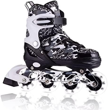 Kuxuan Boys Adjustable Inline Skates with Light up Wheels, Fun Illuminating Skates for Kids Girls Youth