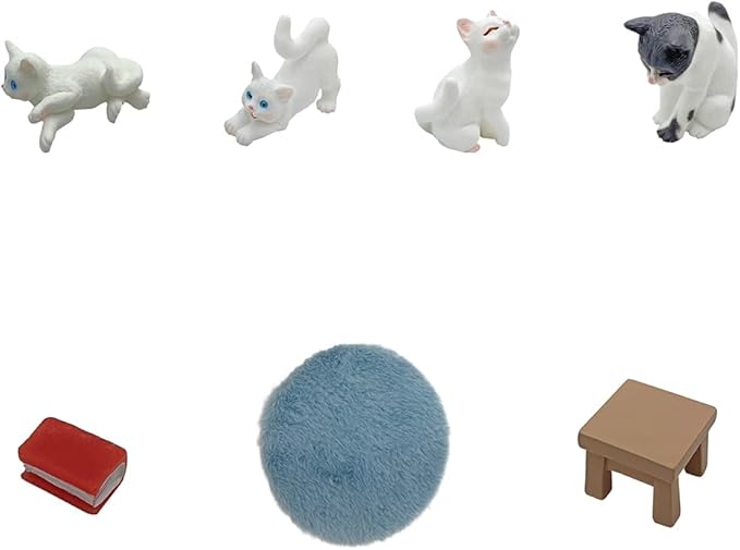 Dollhouse Cats w/ 1/12 Scale Accessories Mini Furniture Model Wooden Miniature (Multicolor-Simple)