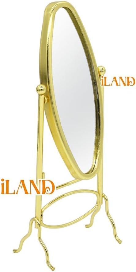 iLAND Dollhouse Furniture and Accessories on 1:12 Scale, Miniature Coat Rack & Full Mirror (Golden Color)