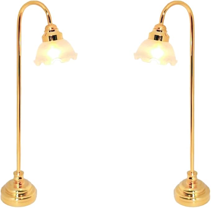2 pcs Dollhouse Miniature Floor Lamps, 1:12 Scale LED Battery Operated Dollhouse Lights for Dollhouse Accessories