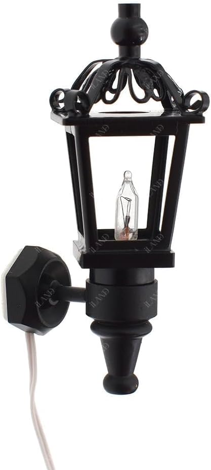 iLAND 1/12 Scale Accessories of Dollhouse Lights, Classic Miniature Lamp for Dollhouse Decoration, Exquisite Metal Black Wall Light w/Plug