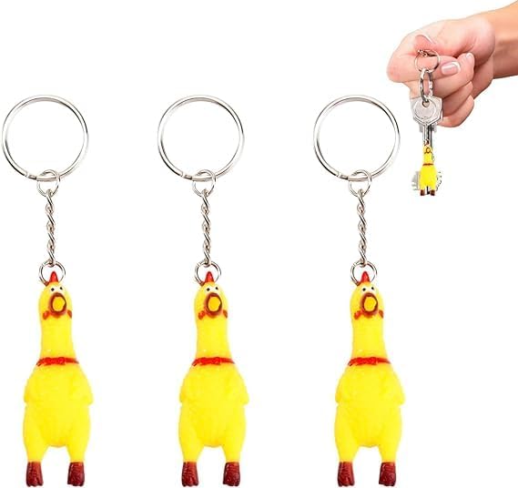 1Pc Rubber Shrilling Mini Squeeze Screaming Chicken Keychain,Gags and Practical Joke Pendant Keychain Prank Car Key Chain Novelty for Bags Keys Phones Keyrings,Keychains for Men,Yellow