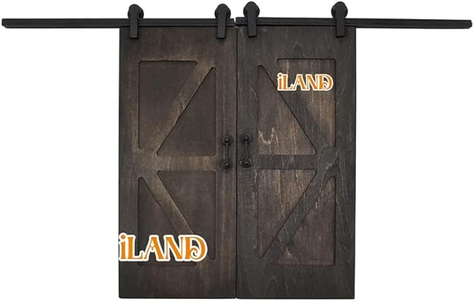 iLAND 1/12 Scale Accessories of Dollhouse Door Miniature Wooden Barn Doors w/Sliding Rods for Dollhouse Décor Doll House Accessories and Furniture Black