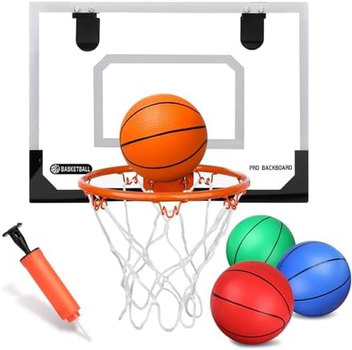 Larger 17" x 12" Indoor Basketball Hoop With 9" Boost Dunk Rim for Kids Adults, Over The Door Hoop 4 Balls, Wall Mount Hoops for Yard Outdoor Shatterproof Backboard- Stocking Stuffer Gift for Boy Teen