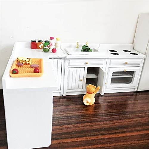 Dollhouse Decoration Accessories,1:12 Dollhouse Miniature Furniture Wooden Kitchen Cabinet Set Freely Combined (White)