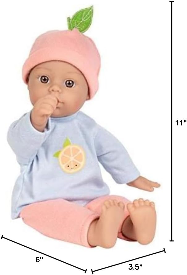 Adora Amazon Exclusive Sweet Babies Collection, 11” Soft and Cuddly Baby Doll Machine Washable, Birthday Gift For Ages 1+ - Baby Grapefruit