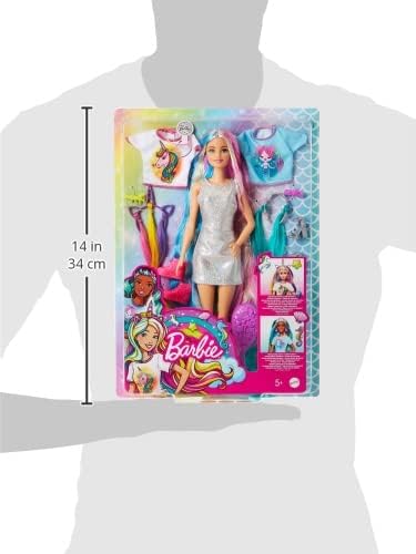 Barbie Fantasy Hair Doll, Blonde, with 2 Decorated Crowns, 2 Tops & Accessories for Mermaid and Unicorn Looks, Plus Hairstyling Pieces, for Kids 3 to 7 Years Old (Amazon Exclusive)