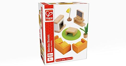 Hape Wooden Doll House Furniture Media Room Set| Pretend Playset for Kid’s Wooden Dollhouse