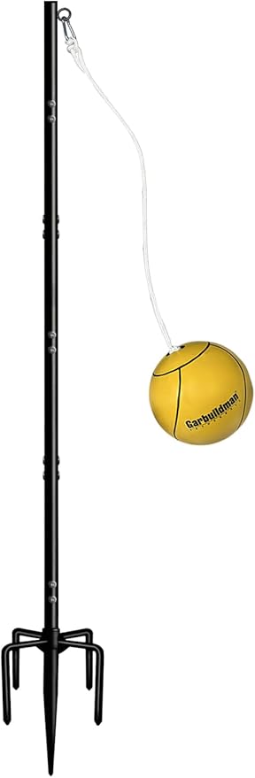 Garbuildman Tetherball Set with Ball & Rope for Outdoor Backyard, Adjustable Tether Ball Pole with Screw Reinforcement 5-Prong Base for Playground, Outside Ball Games Sports for Kids & Adults