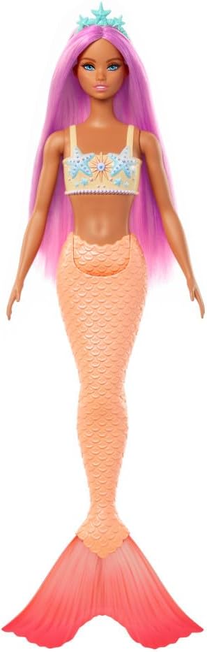Barbie Mermaid Doll with Pink Fantasy Hair & Headband Accessory, Toy with Starfish-Inspired Bodice & Soft Orange Tail