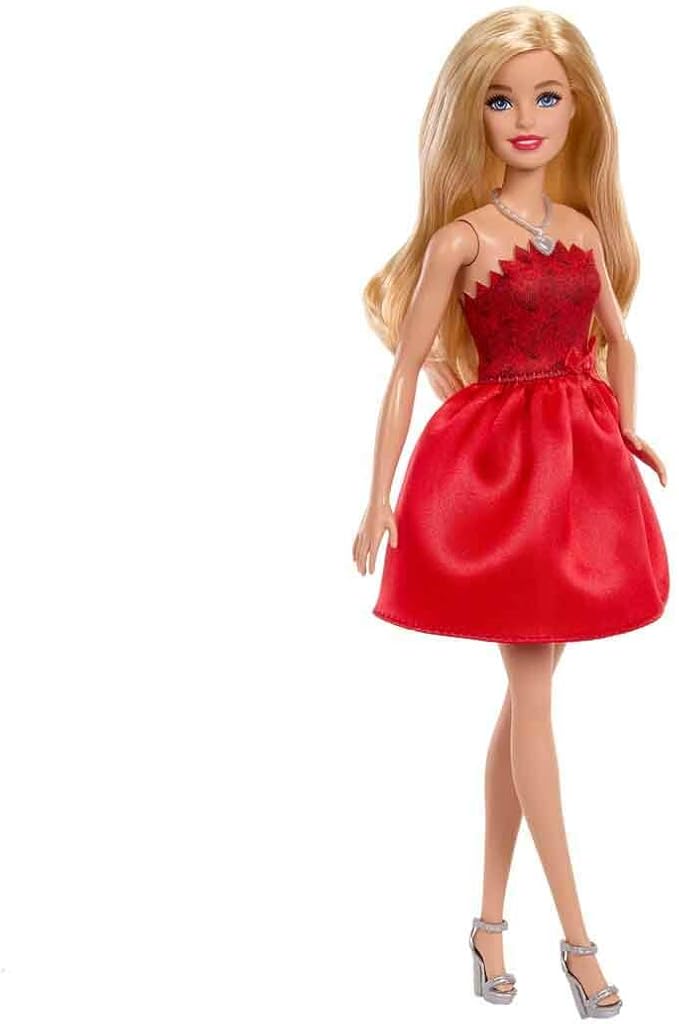Barbie Mattel 80th Anniversary Ruby-Red Celebration Blonde Fashion Doll Wearing Red Dress with Silvery Shoes & Necklace, Collectible Toy