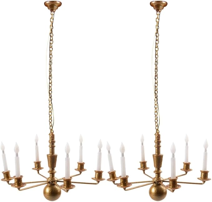 DOITOOL 2Pcs Mini Ceiling Lamp Model Tiny Luminous Hanging Chandelier for Dollhouse DIY Accessories 5.31X2.95X2.95 Inch Miniature Lighting for Doll House Decoration