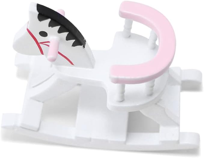 Dollhouse Miniature Rocking Horse Chair 1:12 Scale Wooden Accessories Cute Cockhorse Dollhouse Furniture Decoration Model Baby Room (Pink)