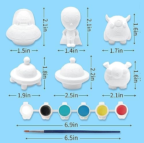Funto Paint Your Own Space Kit Painting Kit, 13 PCS Crafts Set for Kids, STEAM Project Creative Activity DIY Toys with 6 Figurines, 6 Paint Pots, 1 Brush