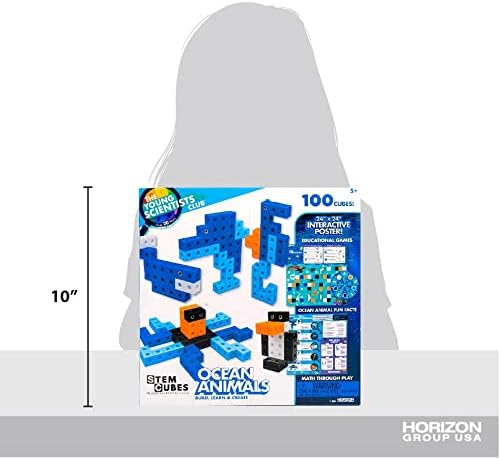 The Young Scientists Club Ocean Animals STEM Cubes,Build,Learn & Create with 100+ Math Cubes Manipulatives,2-in-1 Educational Games,Math Cubes for Kids Ages 4-8,Multi,One Size