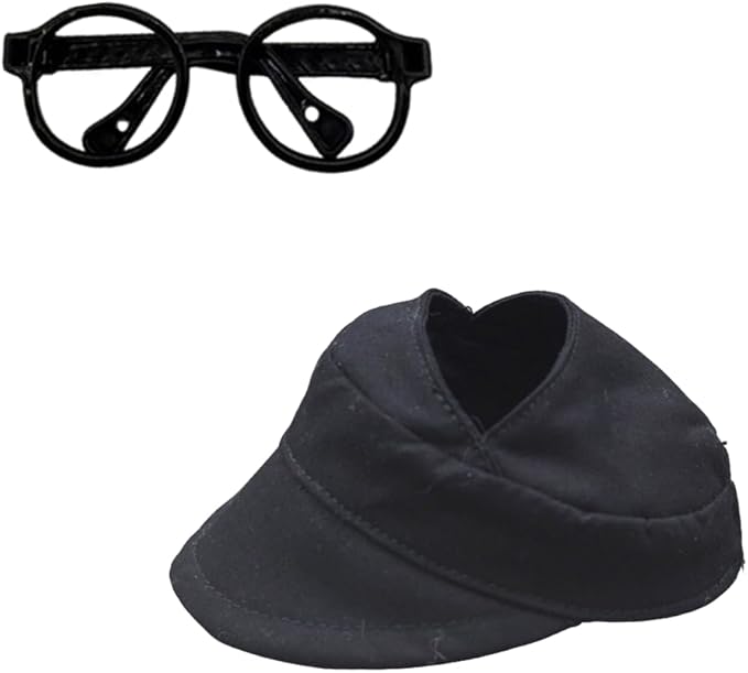 for Labubu Doll Accessories Set, 4 Colors Options Camouflage Bucket Hat and Black Sunglasses Frame(no Lenses) Casual Cap (Black)