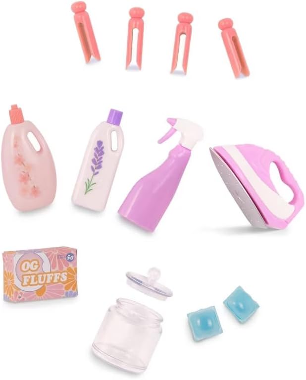 Our Generation 18" Doll Laundry Set - Tumble & Spin Washer, Hamper, Drying Rack, Ironing Board & Accessories - White - Plastic - Modern/Contemporary