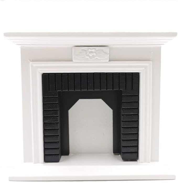 Dollhouse Decoration Accessories,1:12 Dollhouse Miniature Furniture Room Wooden Vintage Black White Fireplace