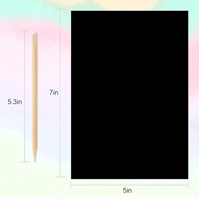 Mocoosy 60 PCS Rainbow Scratch Art Paper for Kids, Magic Scratch Paper Set Art Craft Supplies, Black Scratch Sheets Party Game Activities Birthday Easter Gifts for Girls Boys 3 4 5 6 7 8 9 Years Old
