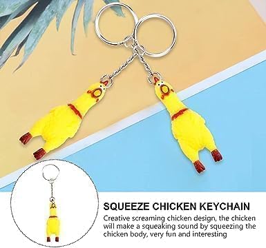 1Pc Rubber Shrilling Mini Squeeze Screaming Chicken Keychain,Gags and Practical Joke Pendant Keychain Prank Car Key Chain Novelty for Bags Keys Phones Keyrings,Keychains for Men,Yellow