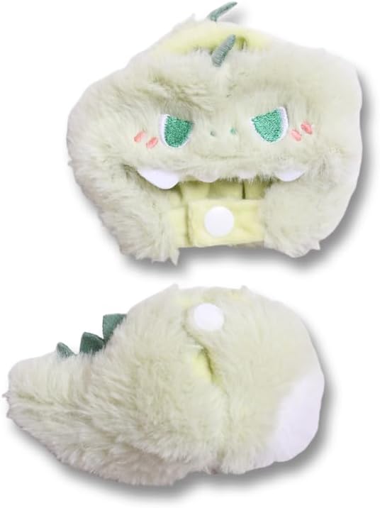 Fluffy Green Dinosaur Onesie for 17cm Dolls - Cute Plush Jumpsuit Costume with Hood & Tail, Kawaii Animal Outfit Compatible with Vinyl Face Pendant (No Doll)(Style M)