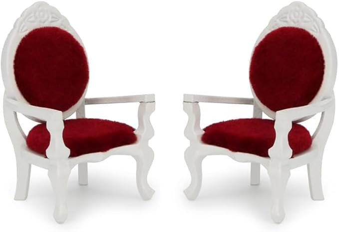 Dollhouse Chair 2PCS Miniature Furniture Retro Vintage Chair Wooden Accessories 1/12 Upholstered Victorian Carved Armchair for Christmas Decoration Ornament (C)