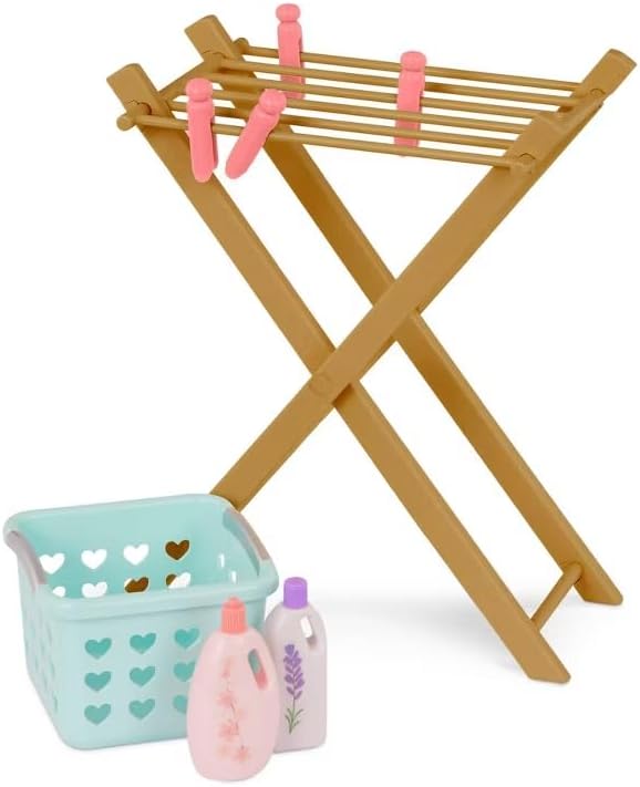 Our Generation 18" Doll Laundry Set - Tumble & Spin Washer, Hamper, Drying Rack, Ironing Board & Accessories - White - Plastic - Modern/Contemporary