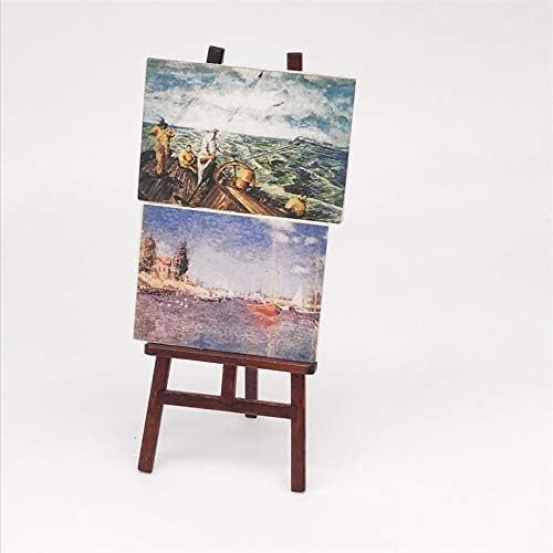 Dollhouse Decoration Accessories, 1/12 Dollhouse Miniature Wooden Easel Oil Painting Set Palette Watercolor Box Simulation Toys for Doll