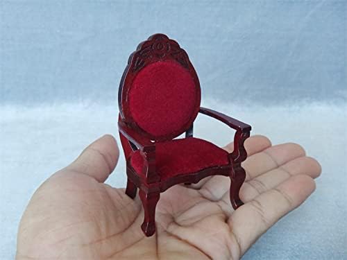 Dollhouse Chair Miniature Furniture Retro Vintage Chair Wooden Accessories 1:12 Chairs Upholstered Victorian Carved Armchair for Christmas Decoration Ornament (C)